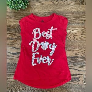 Disney Girls Red Best Day Ever Tshirt Sz M